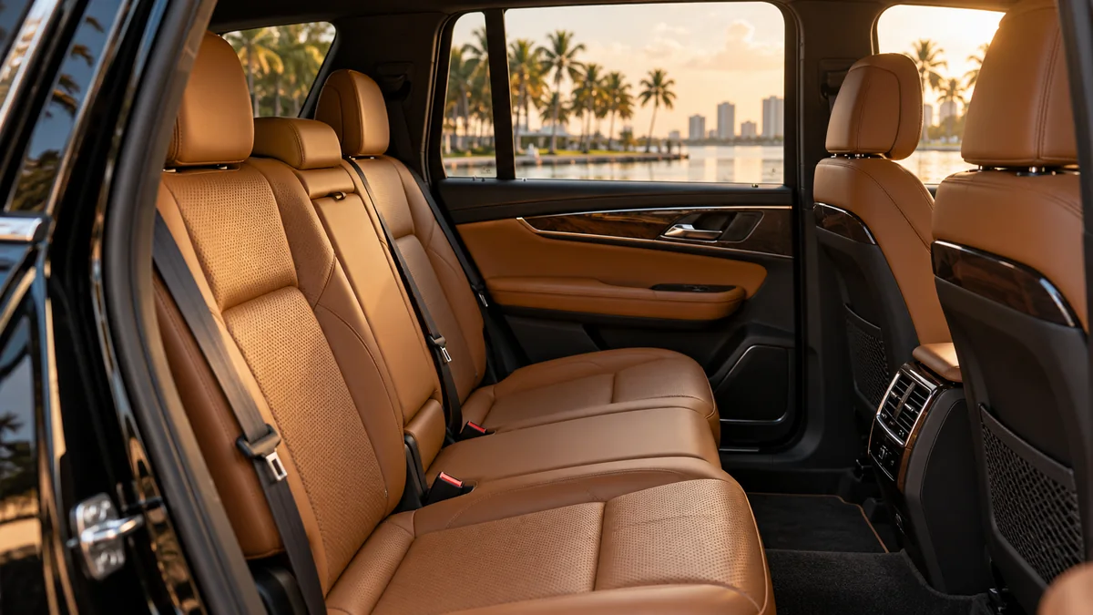 Warm leather seating in an inviting private vehicle interior